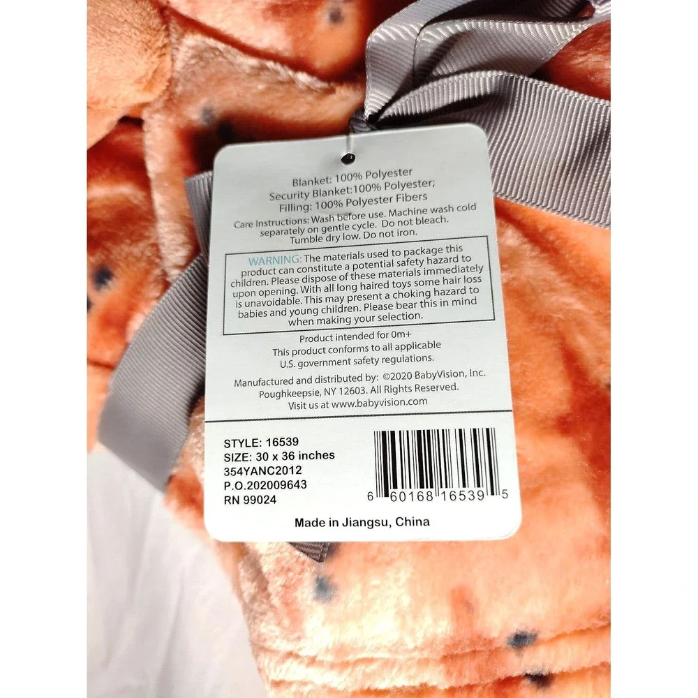 Hudson Baby Orange Dinosaur Blanket Security Lovey 2pc Set Stegosaurus Gray‎ NWT